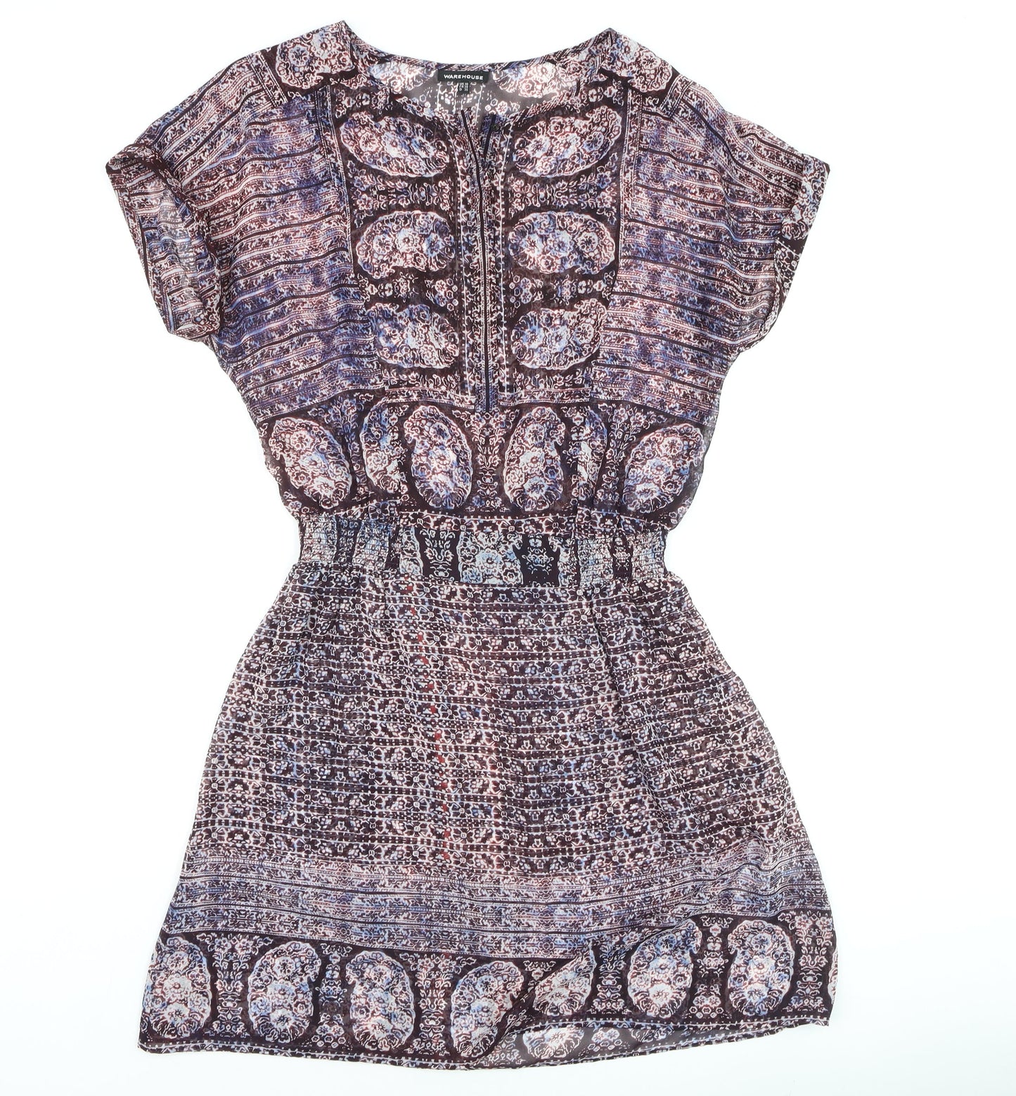Warehouse Women's Multicoloured Paisley Short Sleeve Shift Dress UK 10