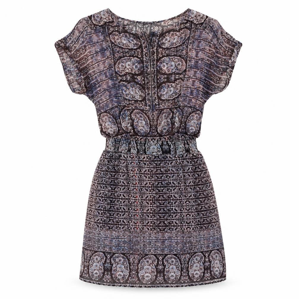 Warehouse Women's Multicoloured Paisley Short Sleeve Shift Dress UK 10