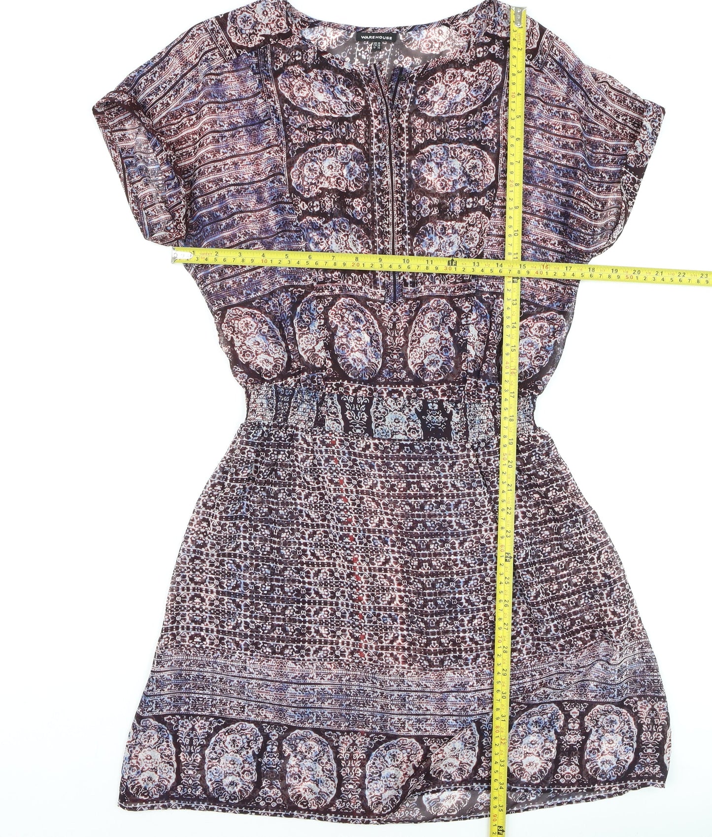 Warehouse Women's Multicoloured Paisley Short Sleeve Shift Dress UK 10