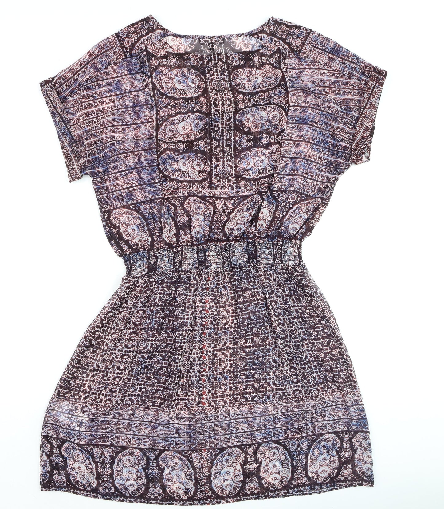 Warehouse Women's Multicoloured Paisley Short Sleeve Shift Dress UK 10