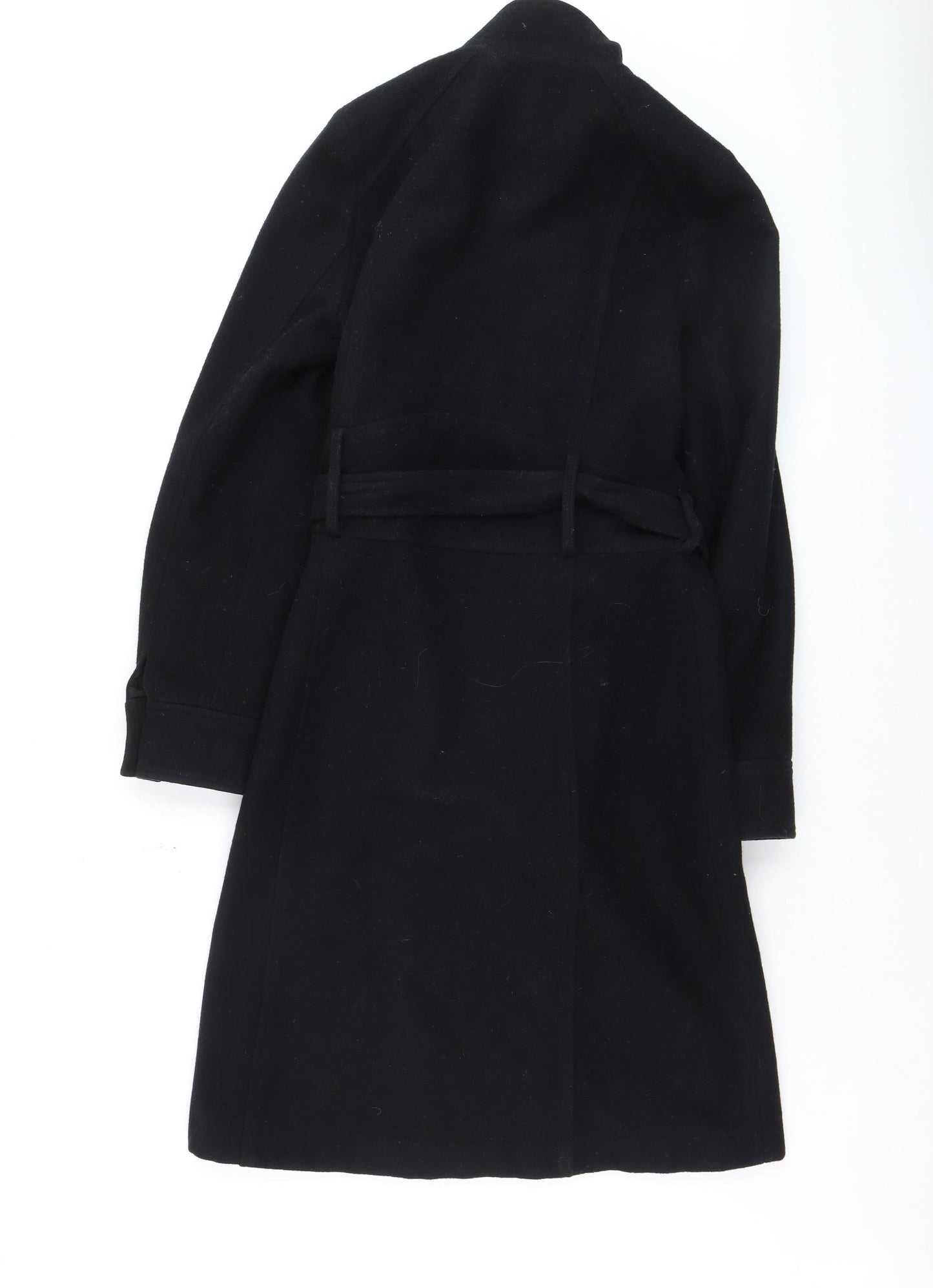 Warehouse Women’s Black Wool Trench Coat Size 12 Belted Long