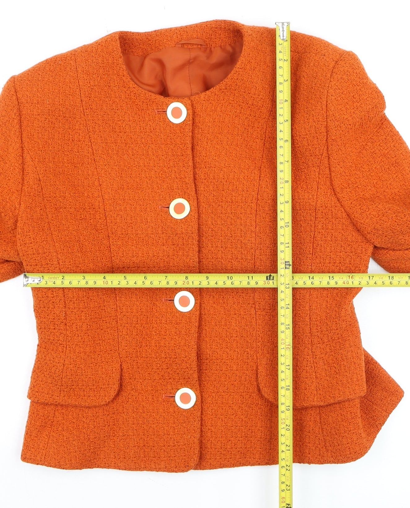 Women's Orange Wool Blend Collarless Blazer Size 12 Classic Style