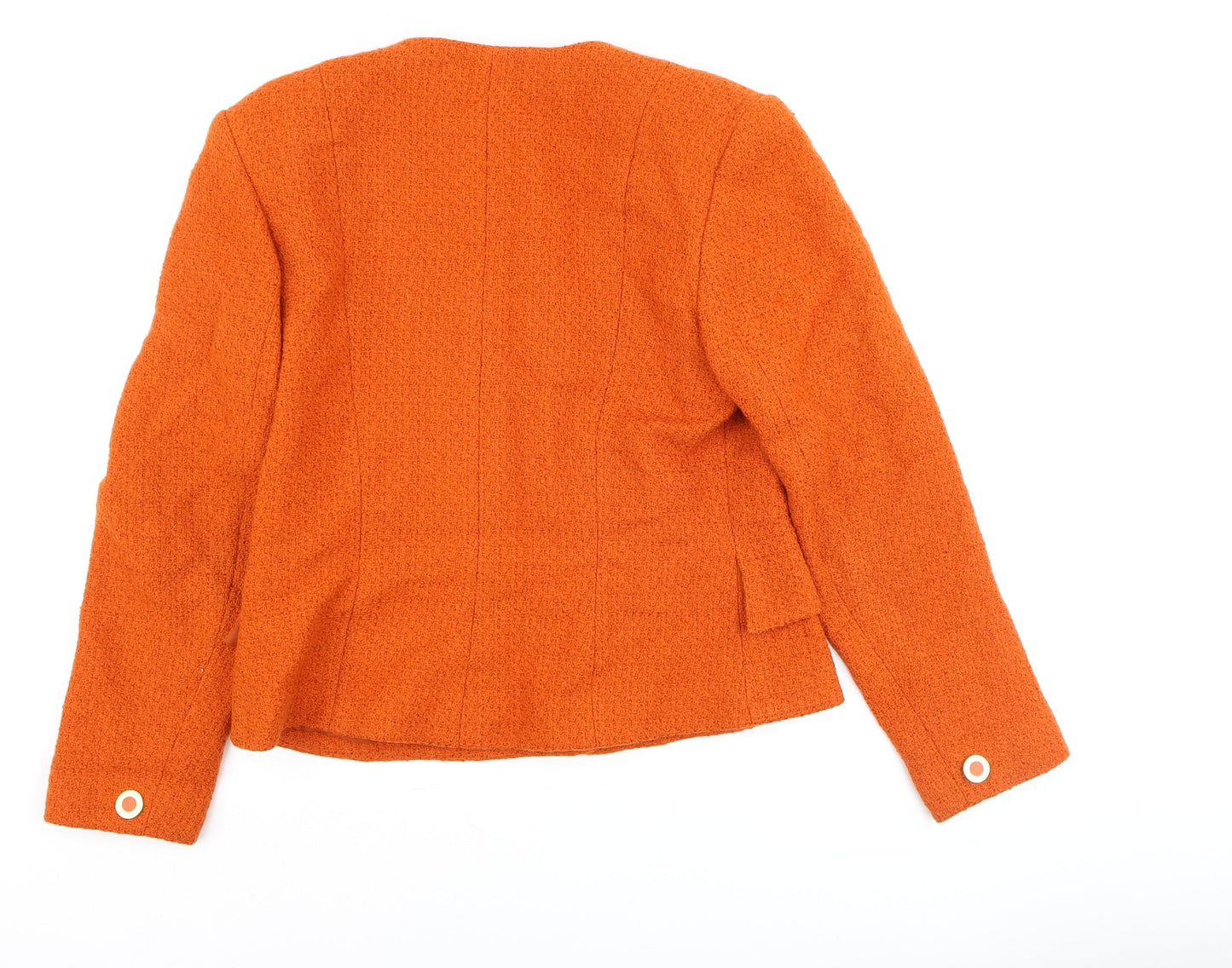 Women's Orange Wool Blend Collarless Blazer Size 12 Classic Style