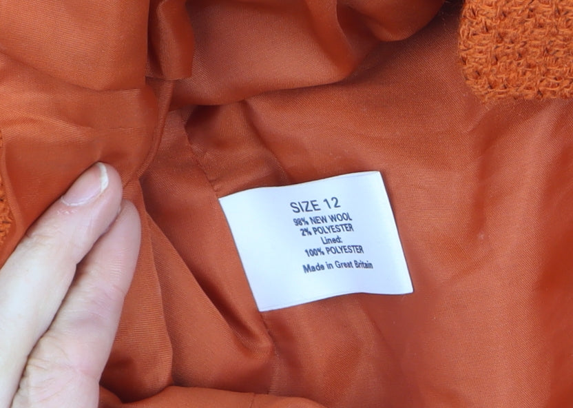 Women's Orange Wool Blend Collarless Blazer Size 12 Classic Style