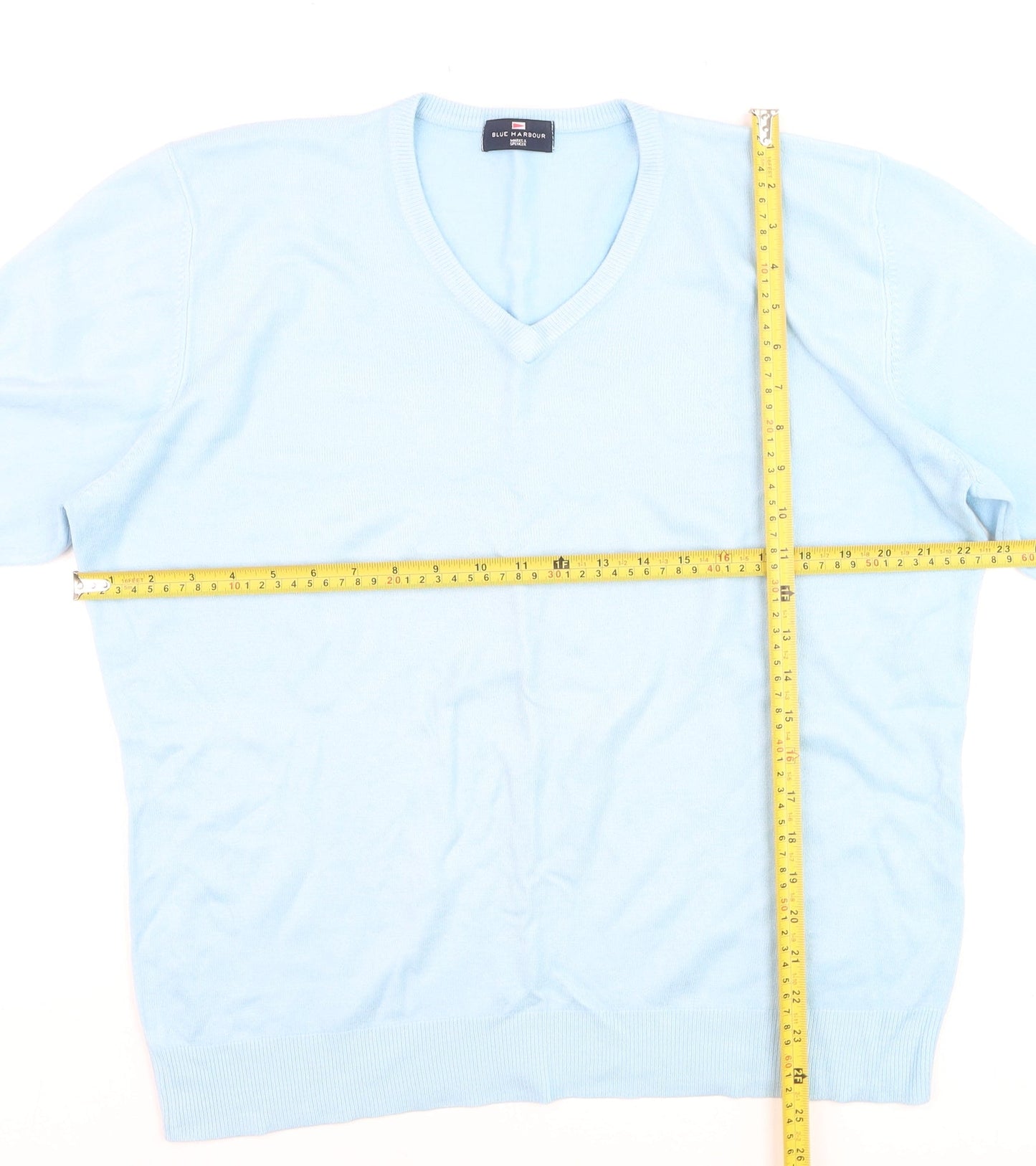Marks and Spencer Blue Harbour Men's Blue V-Neck Acrylic Jumper Size L