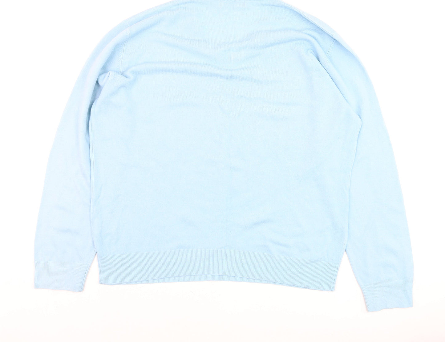 Marks and Spencer Blue Harbour Men's Blue V-Neck Acrylic Jumper Size L