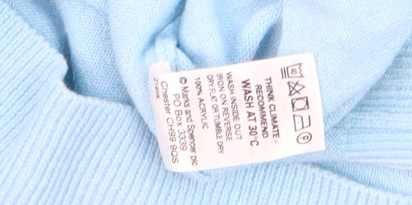 Marks and Spencer Blue Harbour Men's Blue V-Neck Acrylic Jumper Size L