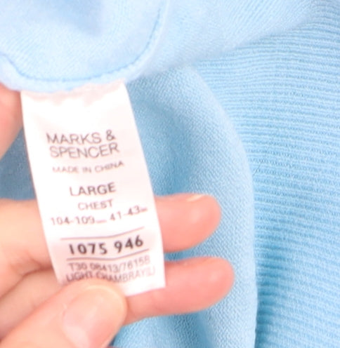 Marks and Spencer Blue Harbour Men's Blue V-Neck Acrylic Jumper Size L