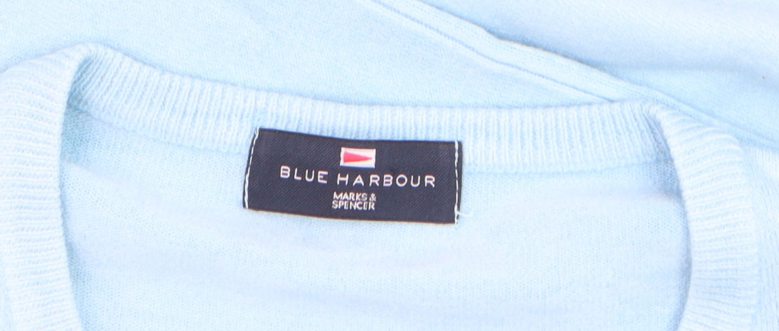 Marks and Spencer Blue Harbour Men's Blue V-Neck Acrylic Jumper Size L