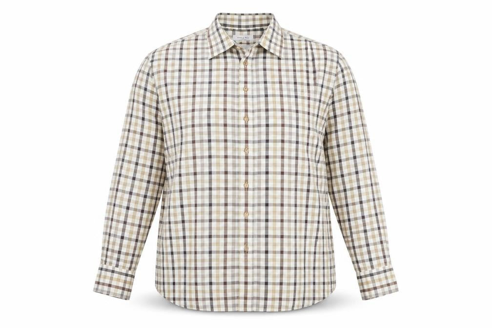 Bonart Women Brown Check Long Sleeve Button-Up Cotton Blend Shirt Size 16