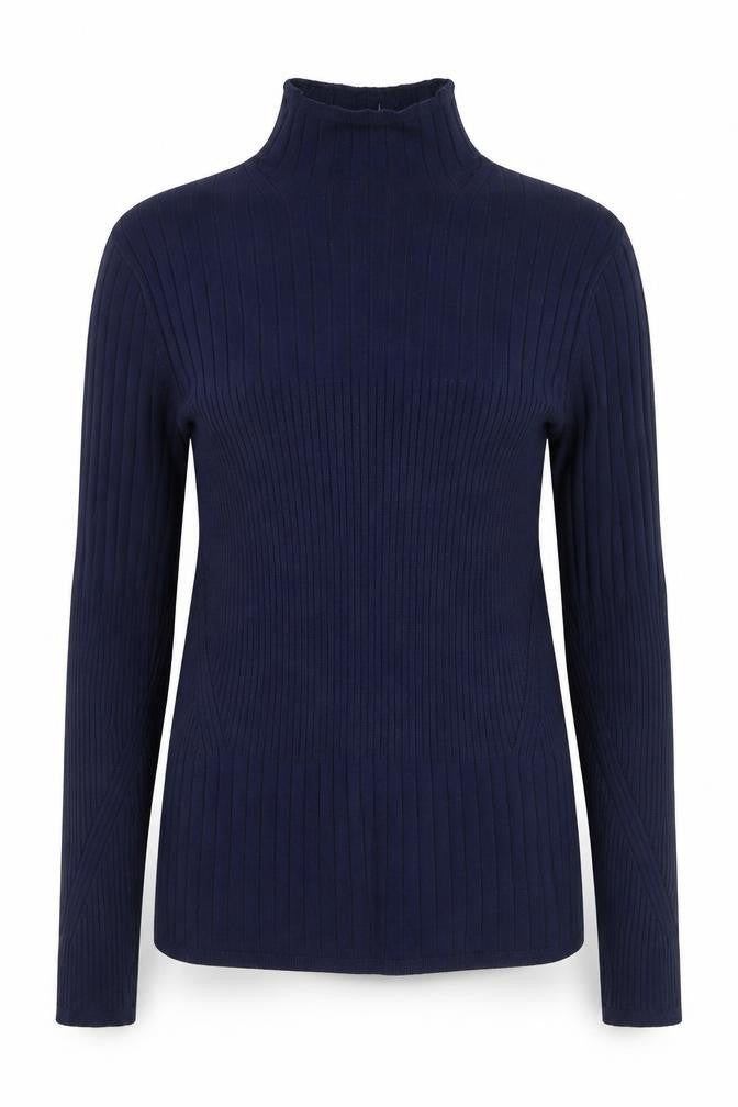 Marks & Spencer Womens Blue Ribbed Mock Neck Jumper Size 14