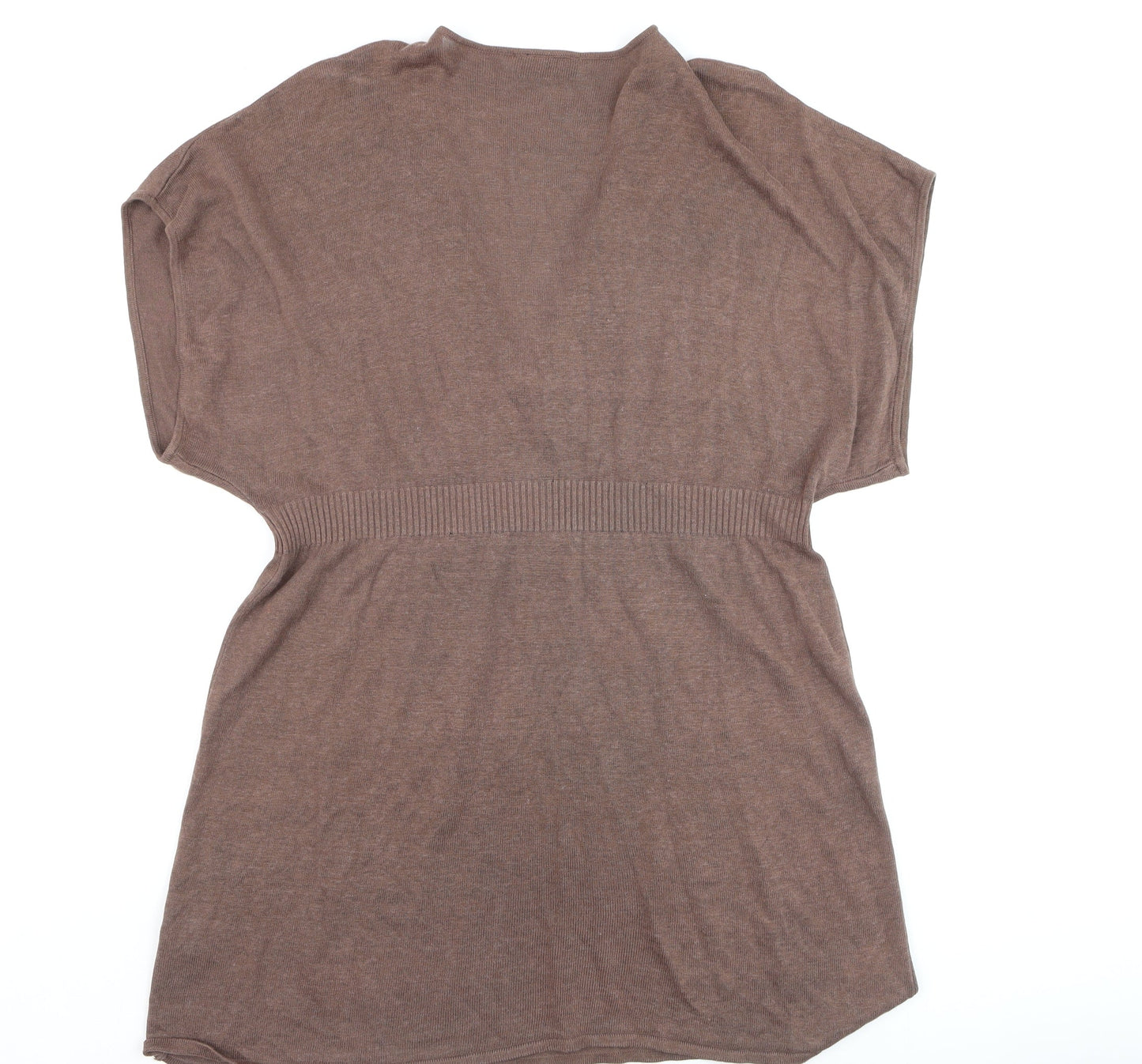 Principles Womens Brown Linen Blend Tunic Top M V-Neck Short Sleeve