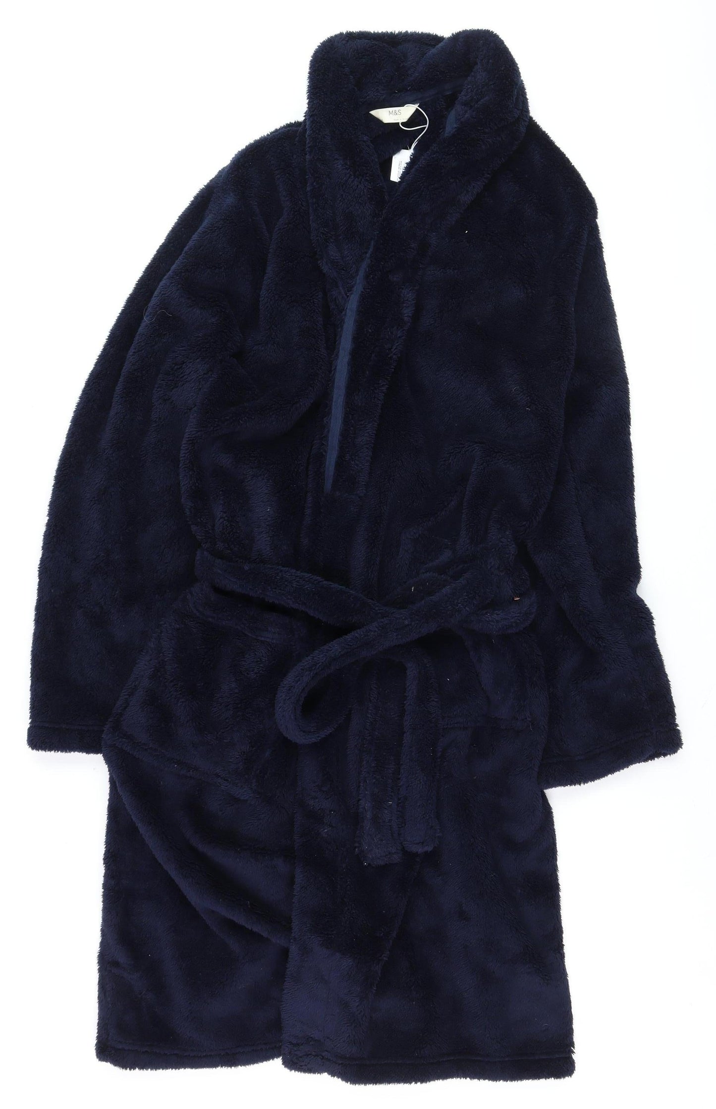 Marks and Spencer Men's Navy Blue Fleece Robe Medium Belted Soft Warm