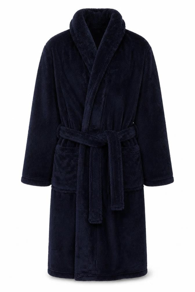Marks & Spencer Men's Navy Blue Fleece Robe Medium Belted Soft Warm