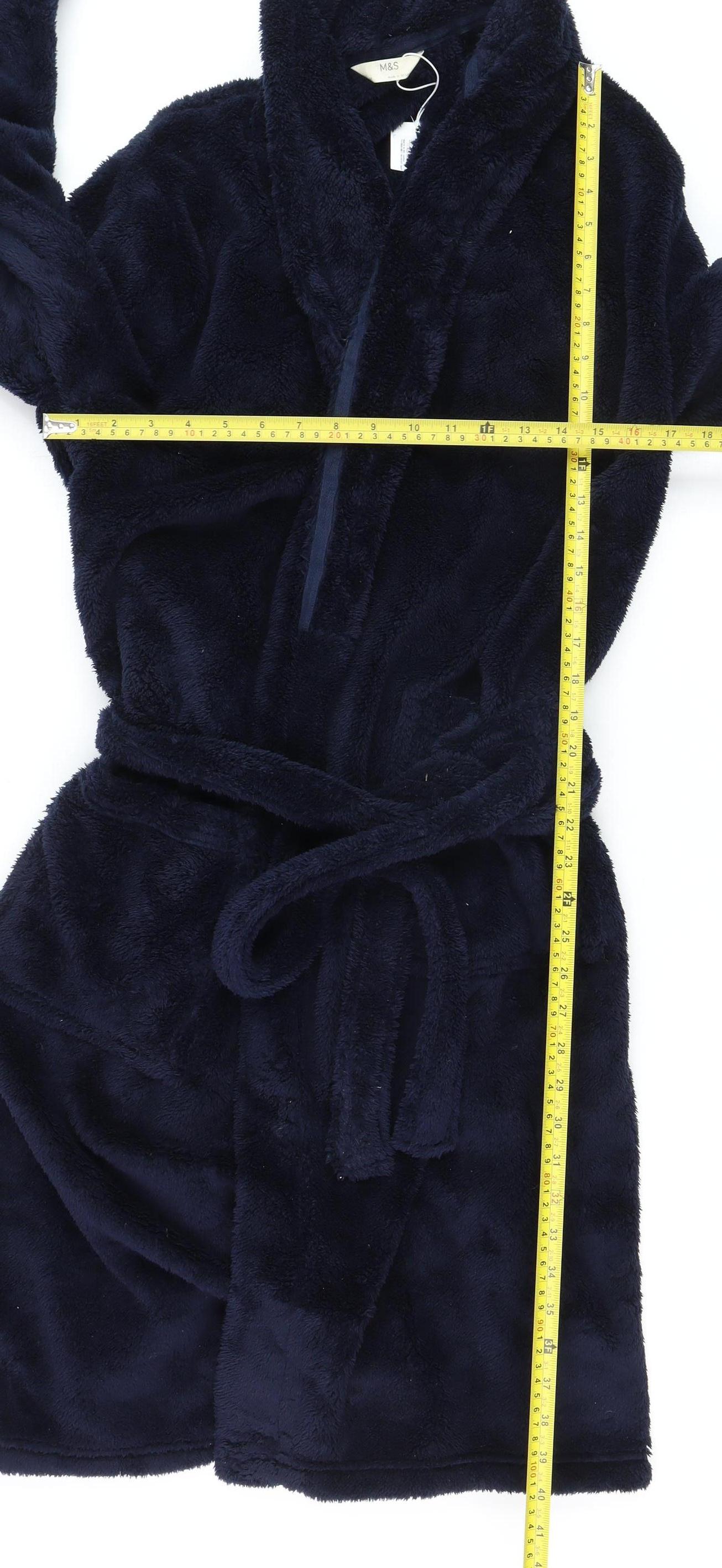 Marks and Spencer Men's Navy Blue Fleece Robe Medium Belted Soft Warm