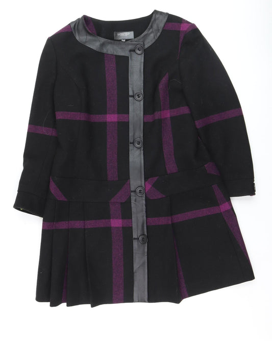 Marks and Spencer Limited Collection Women's Black Purple Checked Wool Coat UK 14