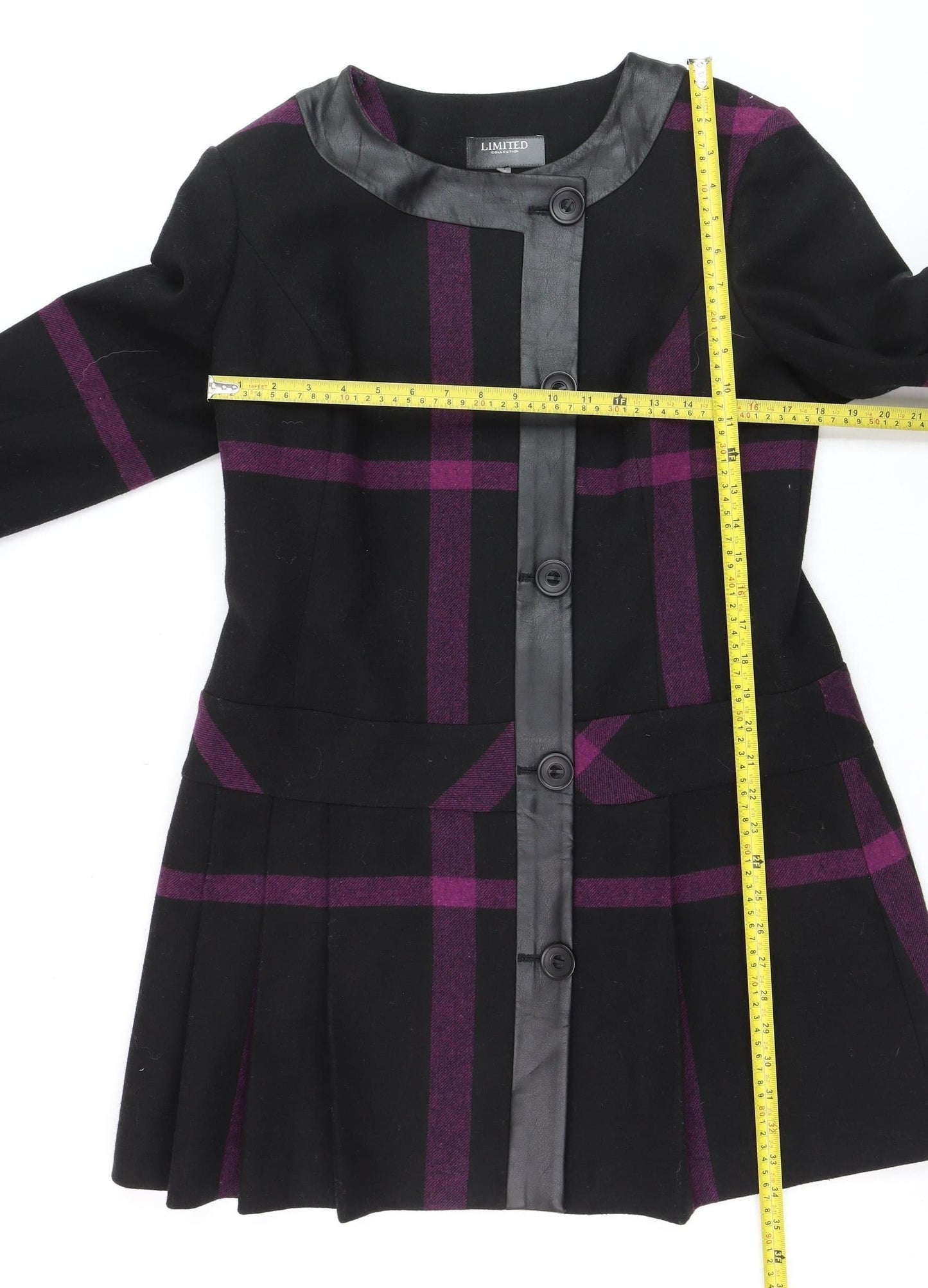 Marks and Spencer Limited Collection Women's Black Purple Checked Wool Coat UK 14