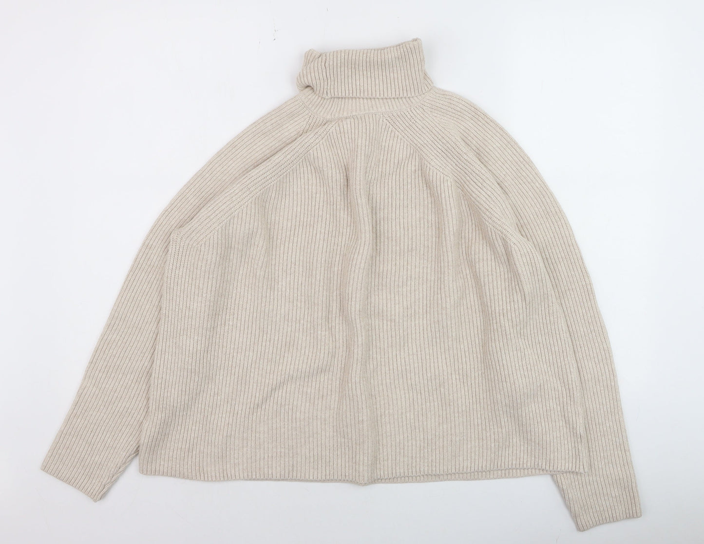 Marks and Spencer Men's Beige Roll Neck Ribbed Knit Jumper L