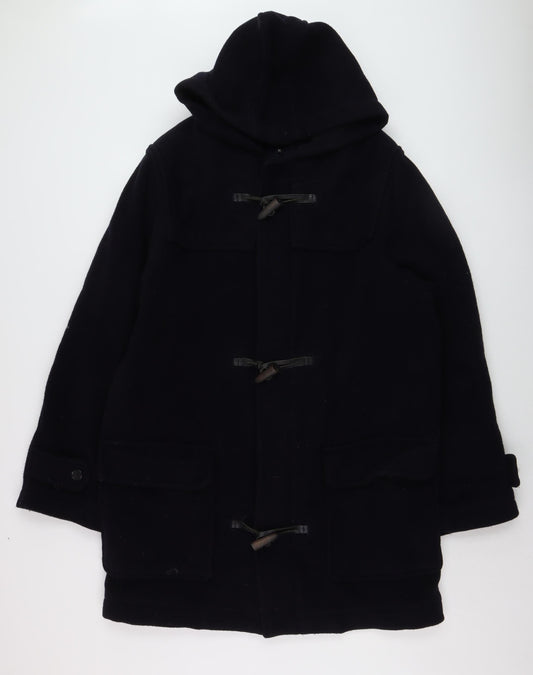 Next Men's Black Wool Duffle Coat Hooded Medium