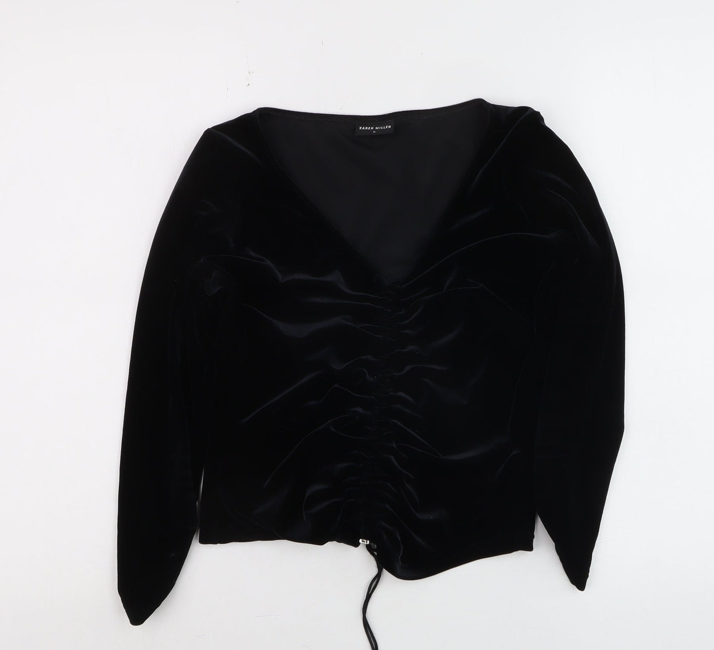 Karen Millen Women’s Black Velvet Long Sleeve V-Neck Blouse Size 14