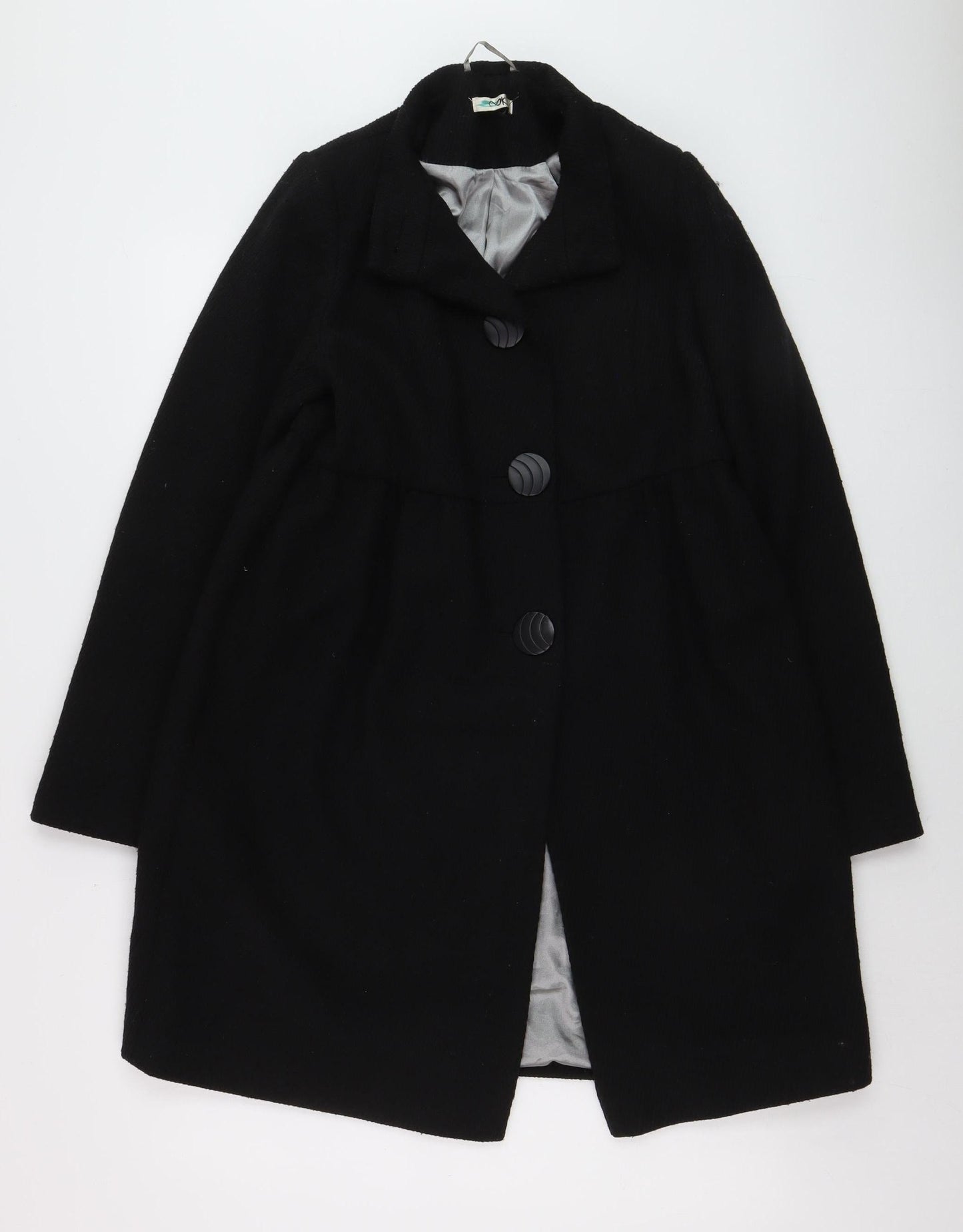 MKI Women's Black Wool Blend Mid-Length Overcoat Size 12