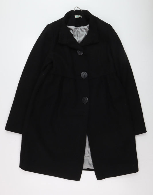 MKI Women's Black Wool Blend Mid-Length Overcoat Size 12