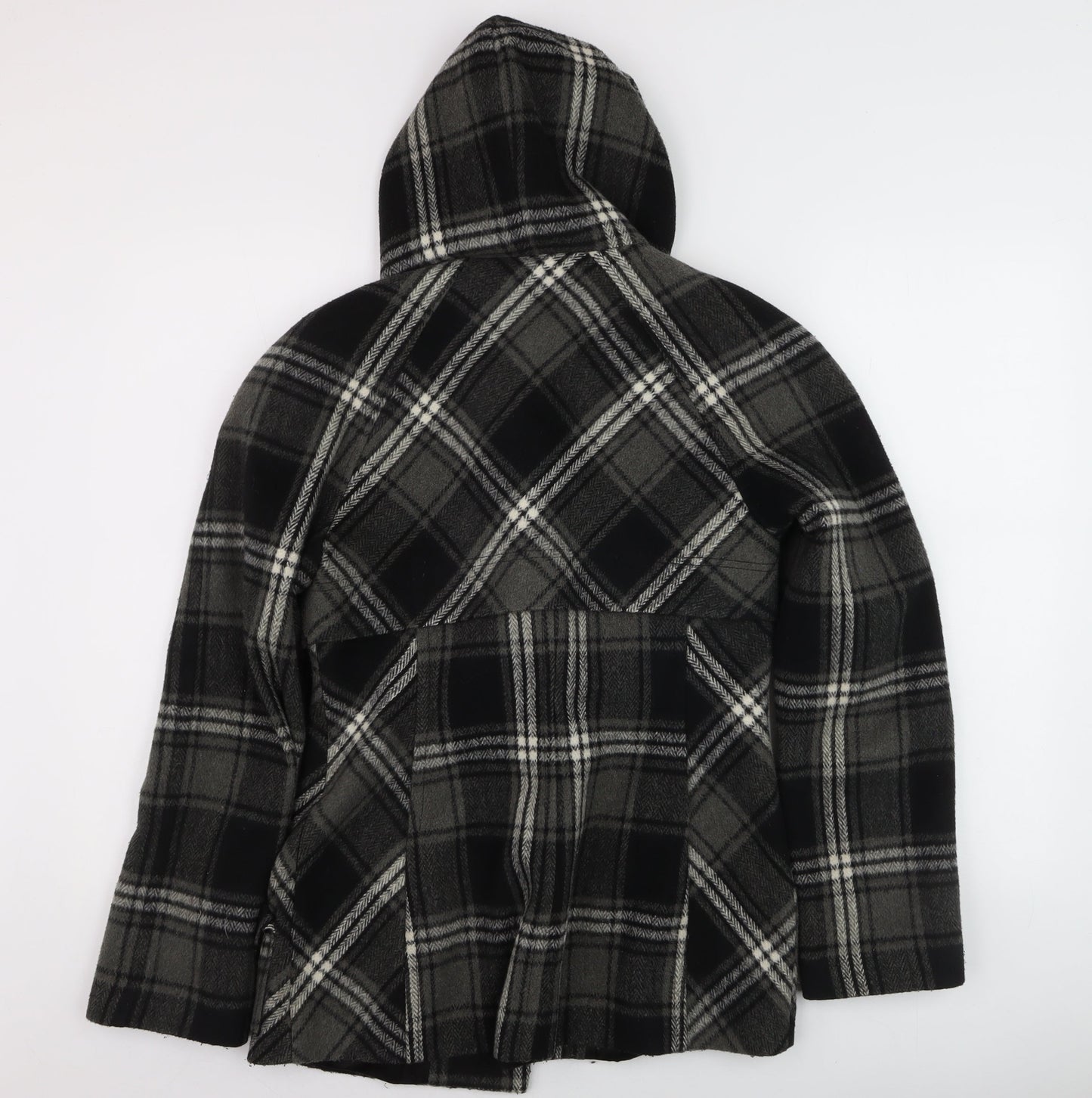 Next Women's Grey Check Hooded Duffle Coat Size 12 Wool Blend