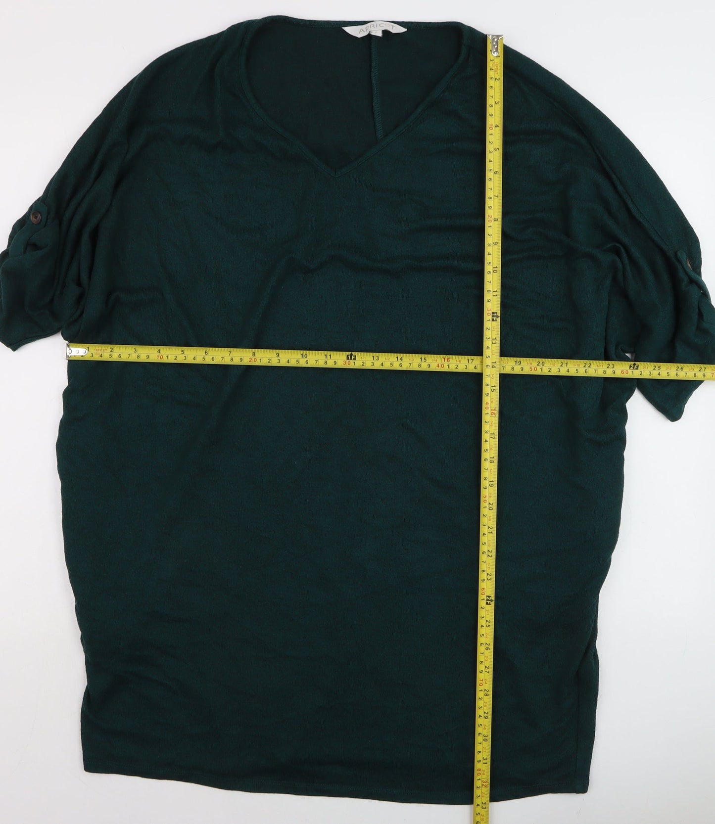 Apricot Women Green V-Neck Relaxed Jersey T-Shirt Size L