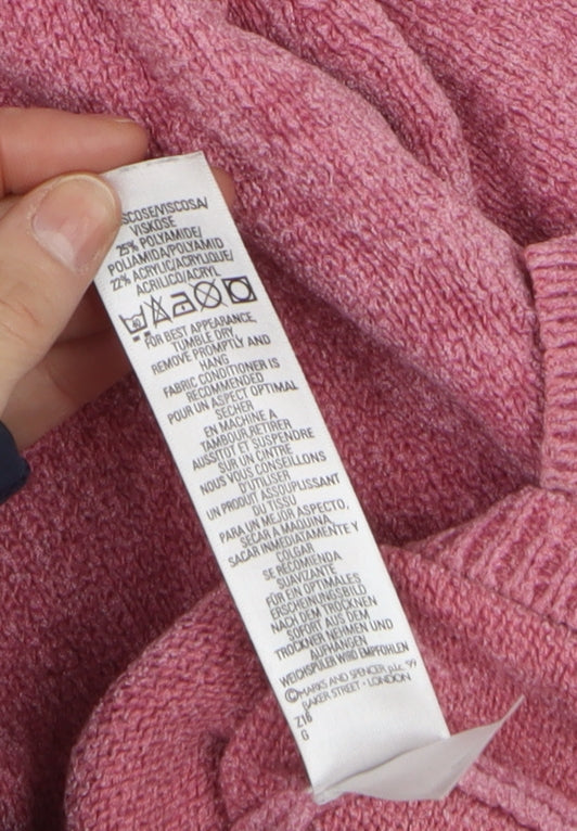 Marks and Spencer Women Pink V-Neck Long Sleeve Pullover Jumper UK 8