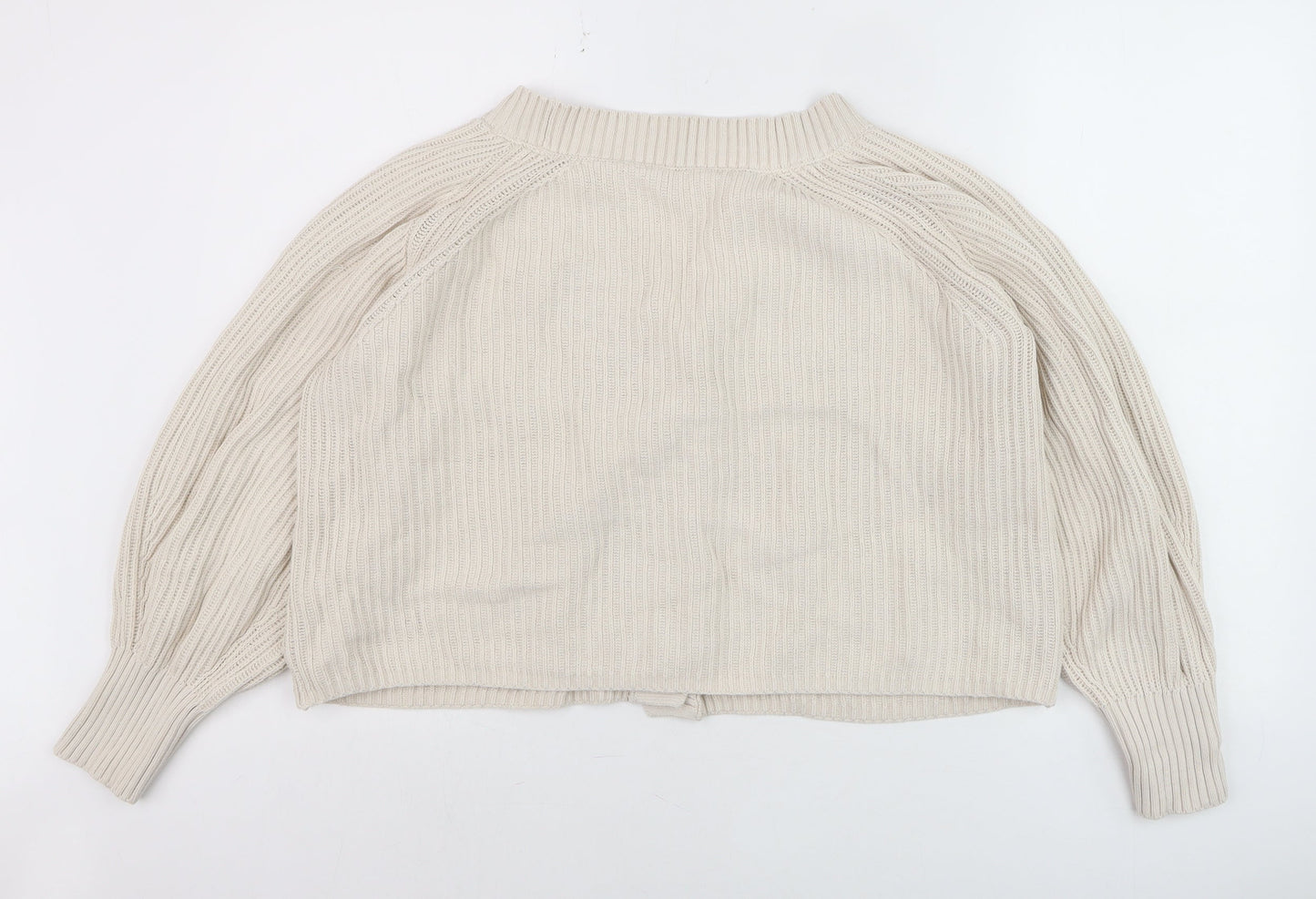 ANYDAY Women Beige Cotton V-Neck Button Cardigan Medium