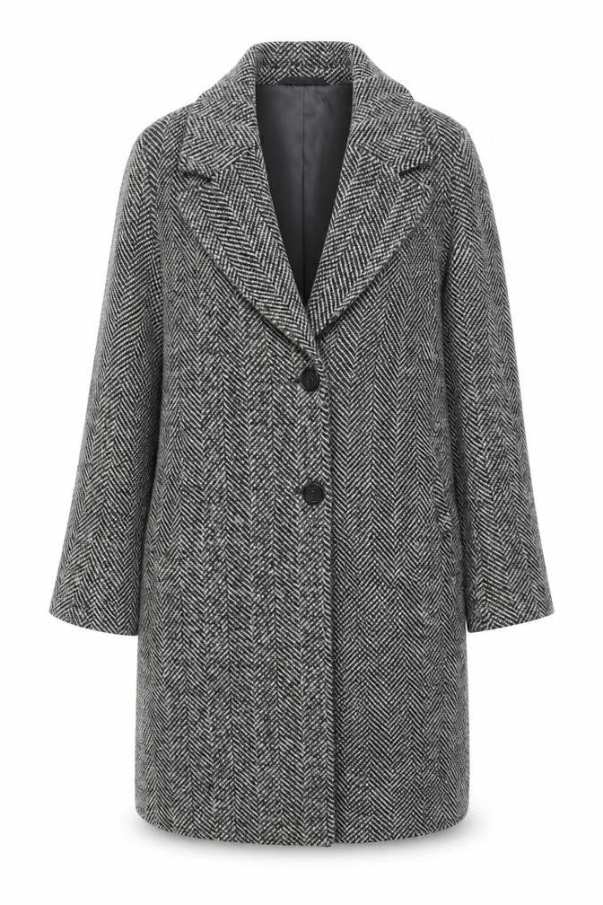RESERVED Womens Grey Herringbone Wool Blend Mid-Length Overcoat XS