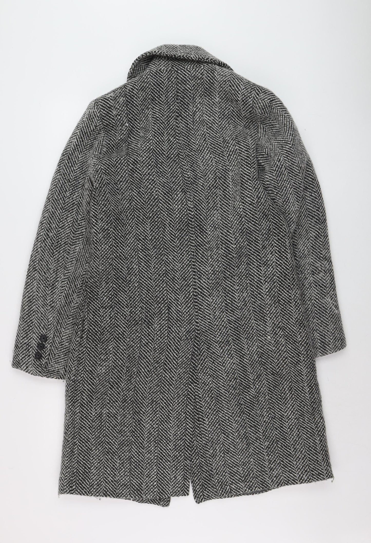 Reserved Womens Grey Herringbone Wool Blend Mid-Length Overcoat XS