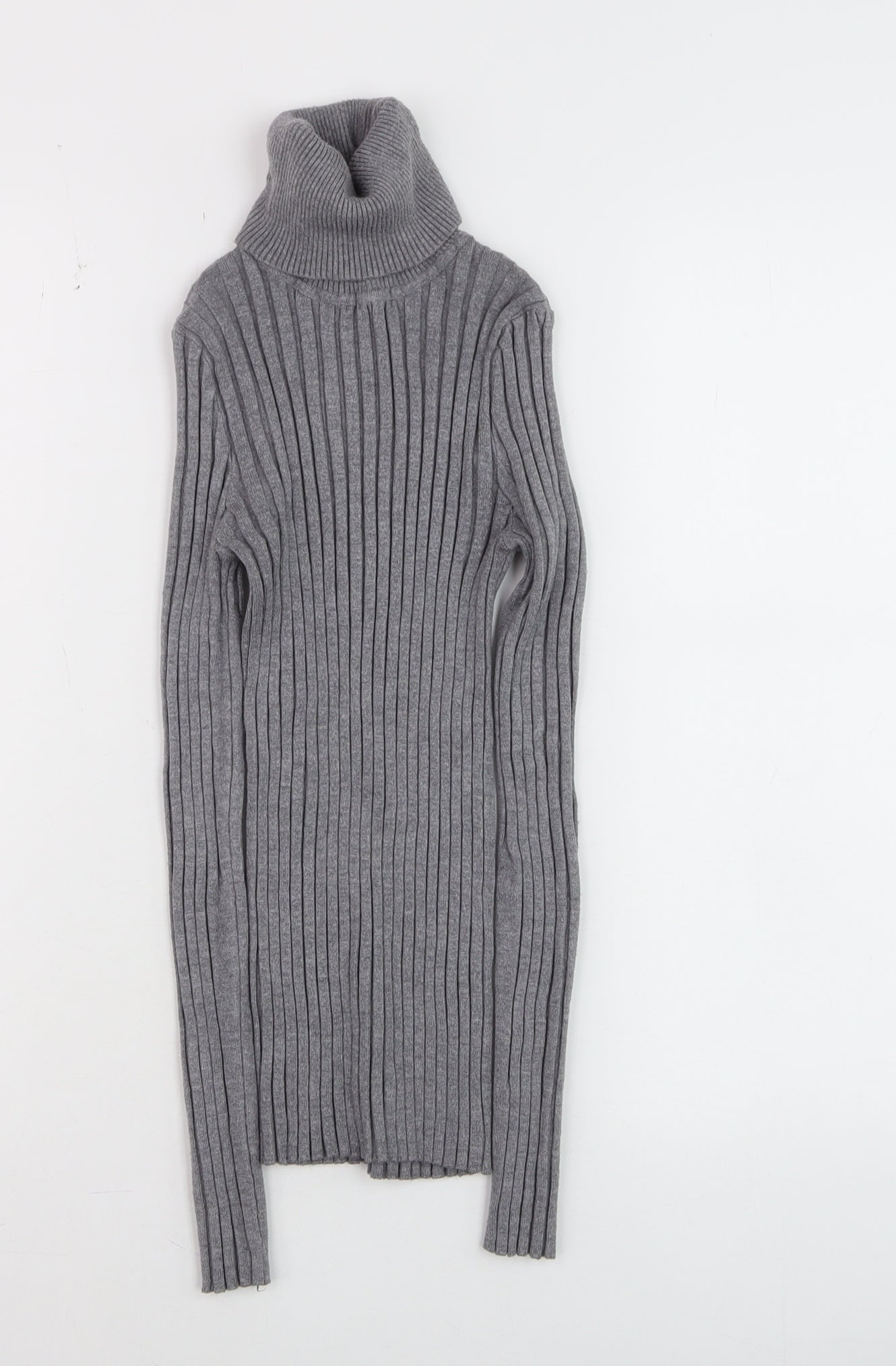 QED London Women’s Grey Roll Neck Ribbed Jumper S/M