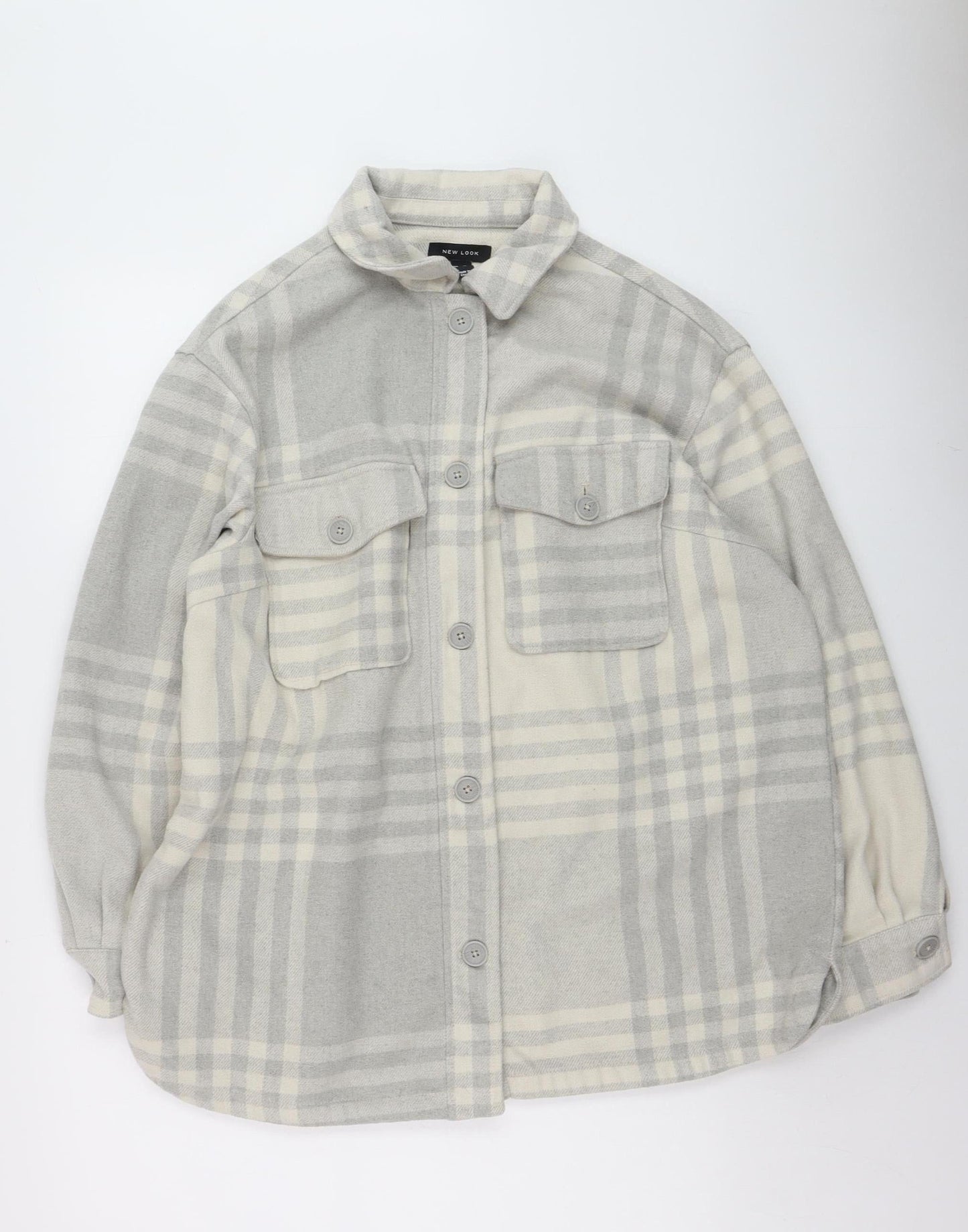 New Look Womens Grey Check Button Jacket Size 16