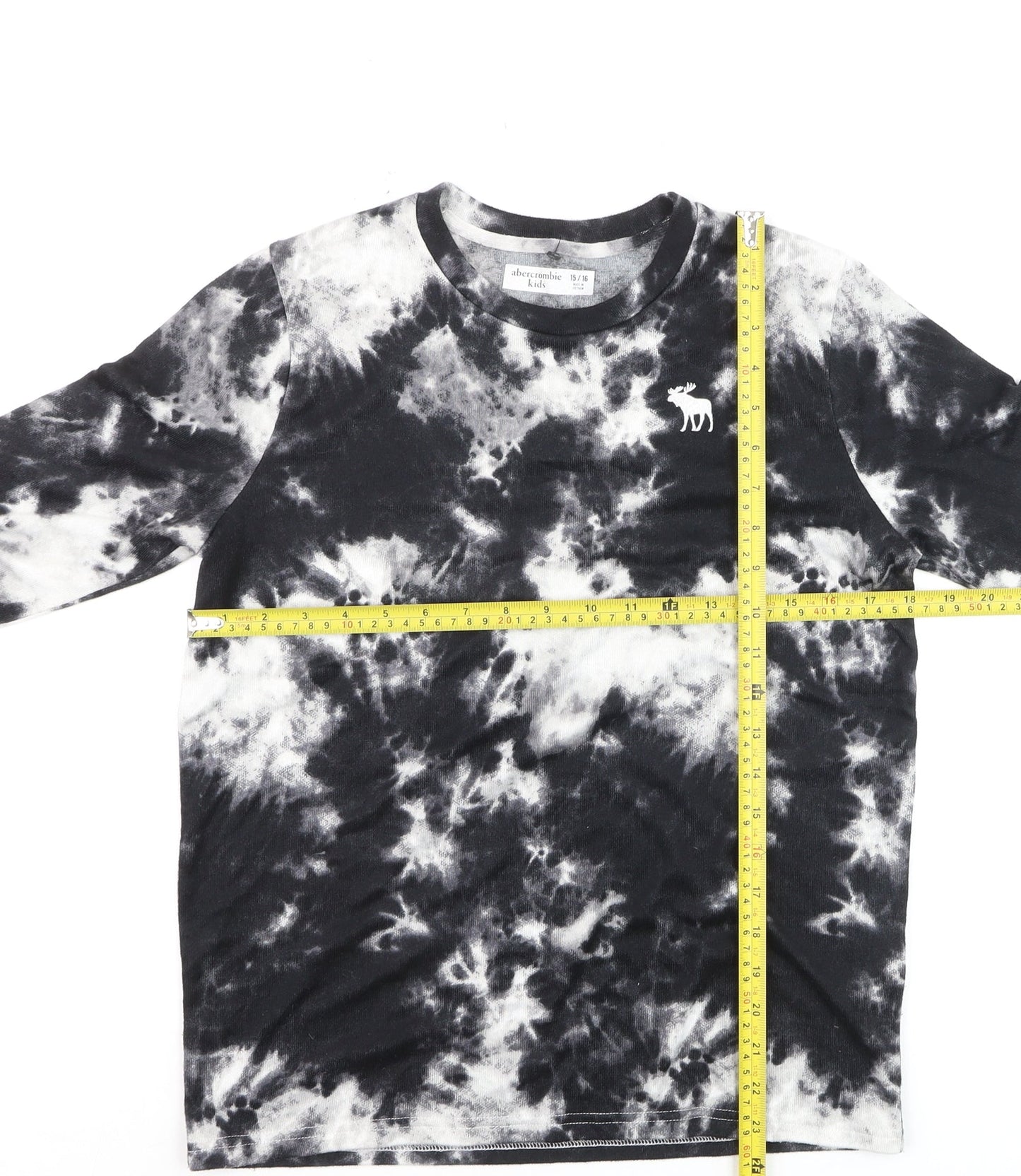 Abercrombie Kids Boys Black Tie-Dye Long Sleeve Cotton T-Shirt 15-16 Years