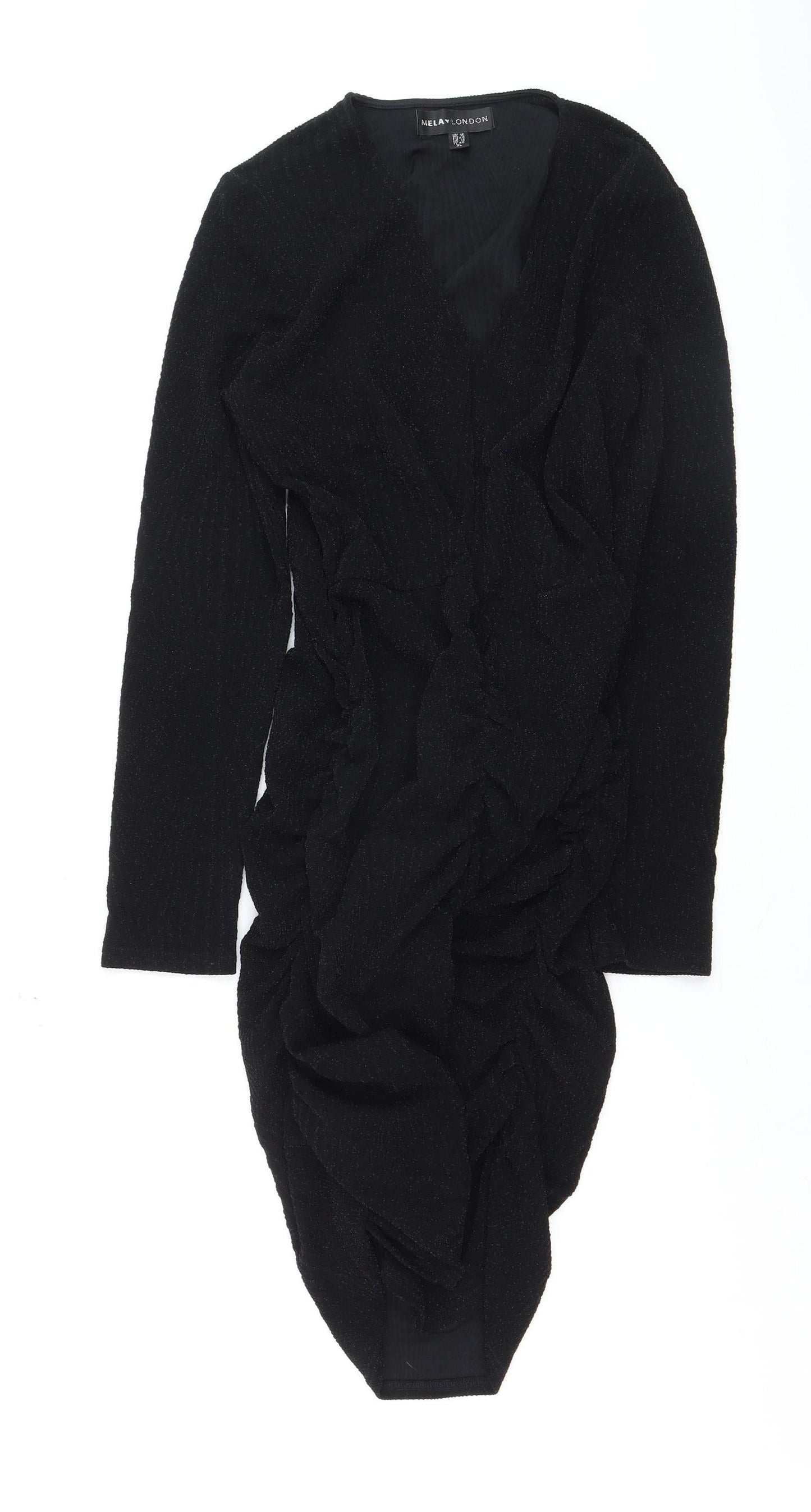 Mela London Women's Black Bodycon Ruched Dress Size 16
