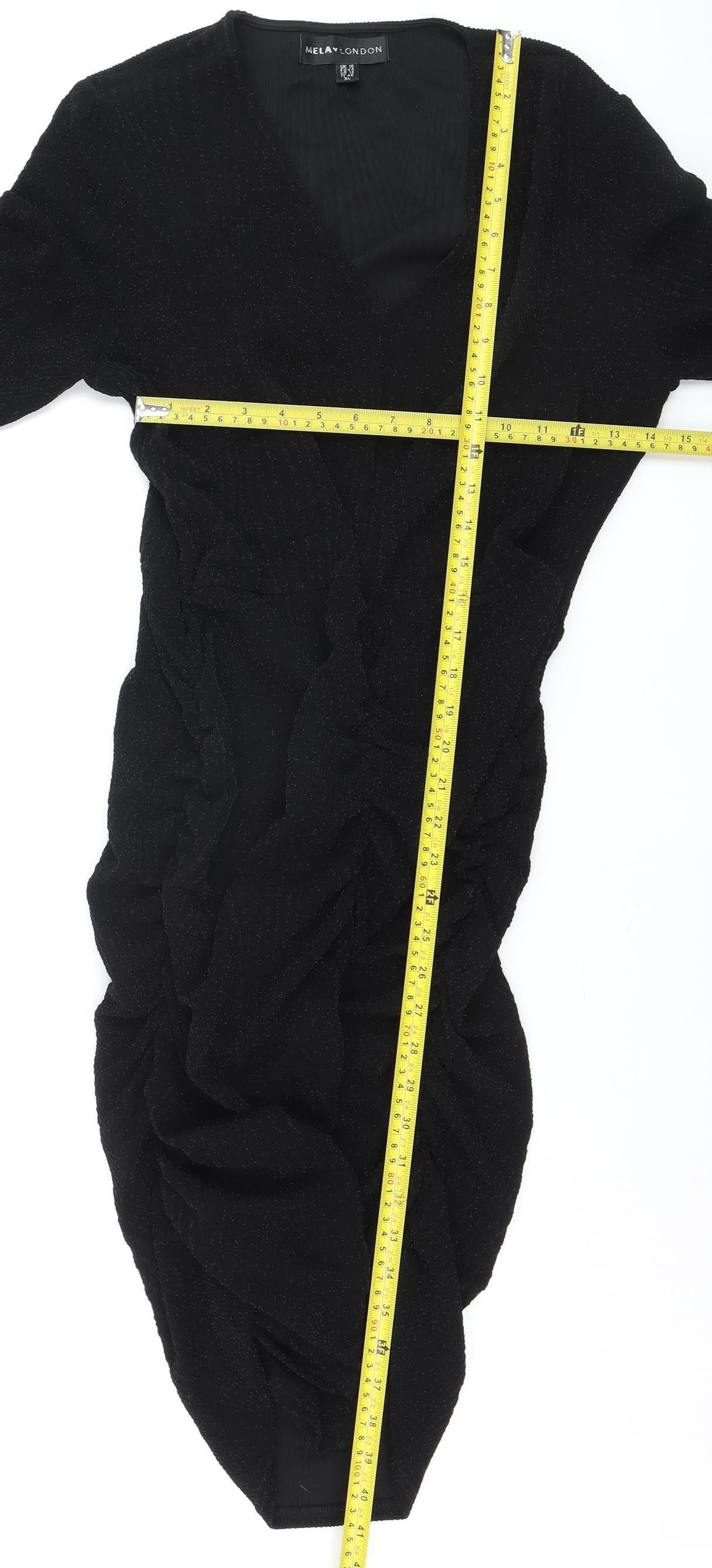 Mela London Women's Black Bodycon Ruched Dress Size 16