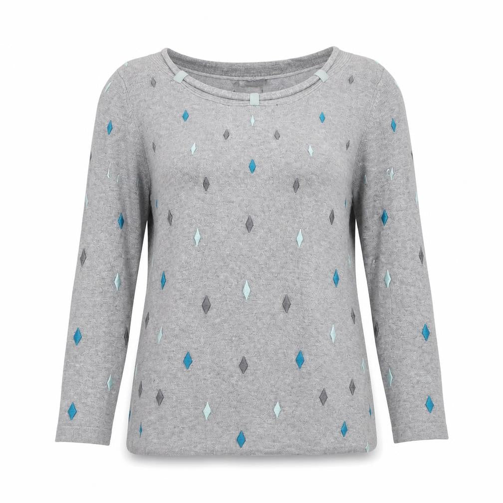 Country Casuals Women’s Grey Argyle 3/4 Sleeve Pullover Jumper Size S
