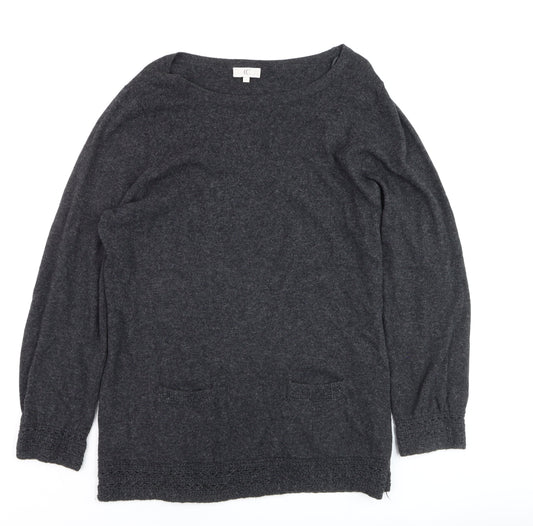CC Women Grey Wool Blend Boat Neck Long Sleeve Pullover Jumper XL