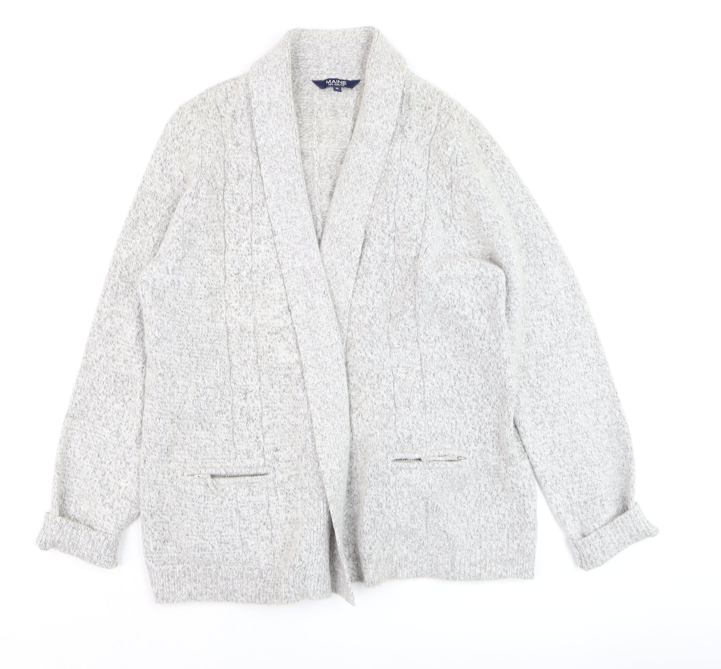 Maine New England Women’s Grey Cable-Knit Cardigan Size 16