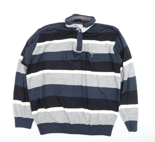 VIP STONES Men’s Blue Striped 3XL Wool Blend 1/2 Zip Jumper
