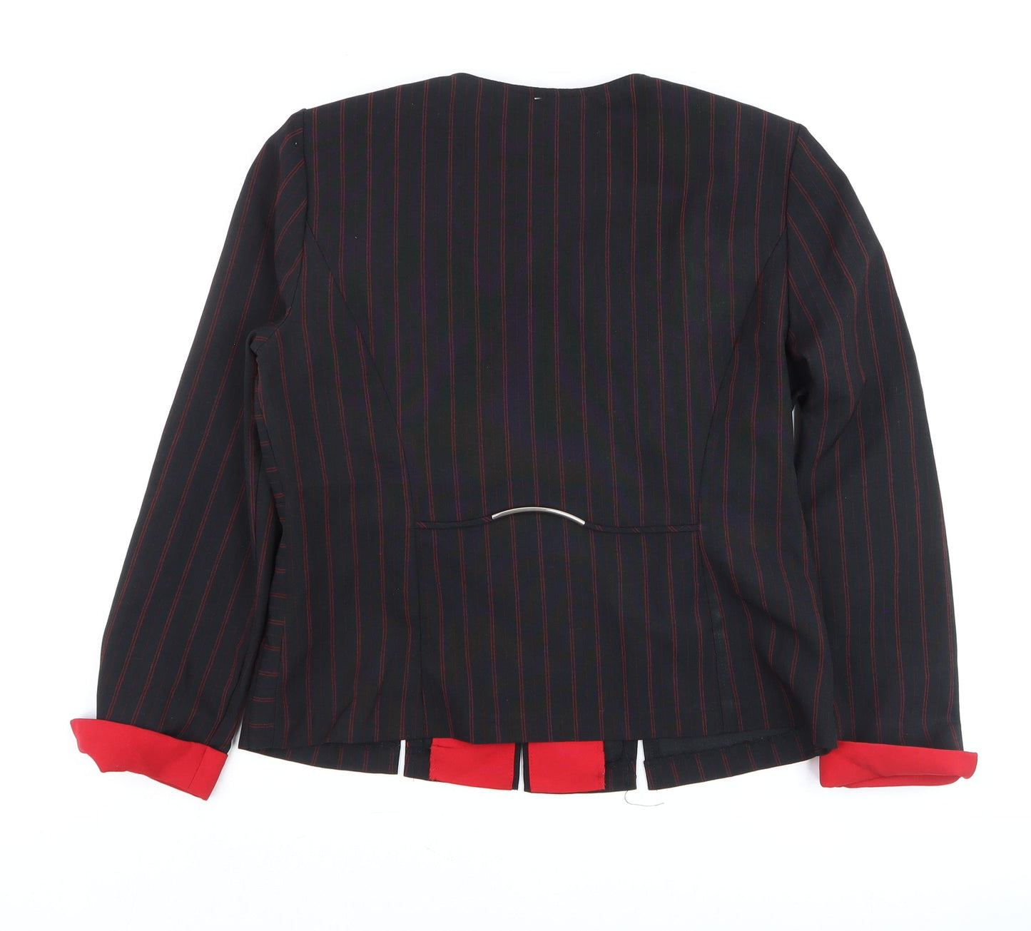 Perceptions Women’s Black Red Striped Petite 8 Zip Front Blazer