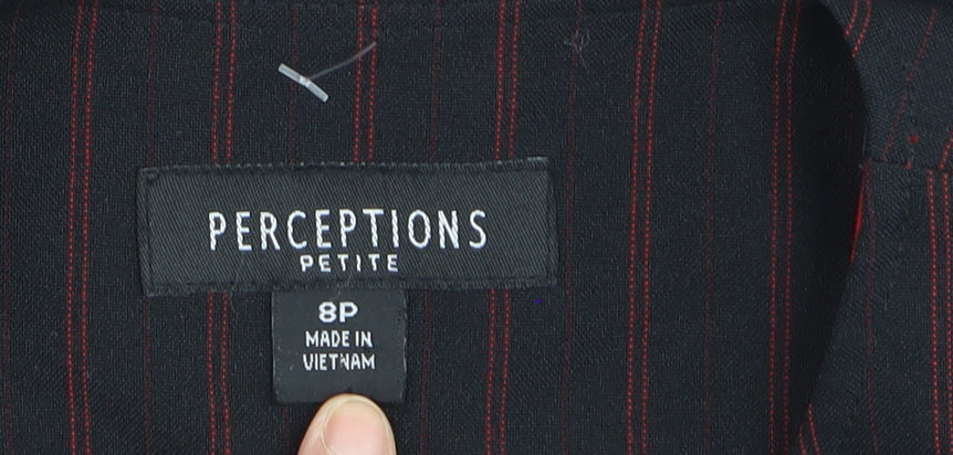 Perceptions Women’s Black Red Striped Petite 8 Zip Front Blazer