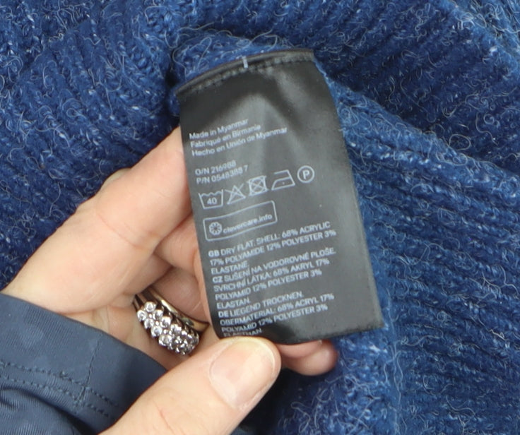 H&M Women Blue Mock Neck Rib-Knit Acrylic Jumper S
