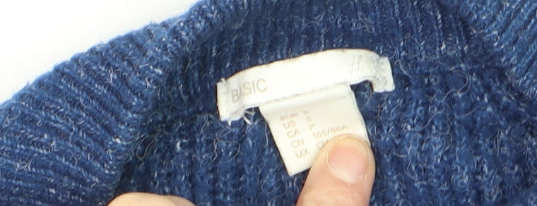 H&M Women Blue Mock Neck Rib-Knit Acrylic Jumper S