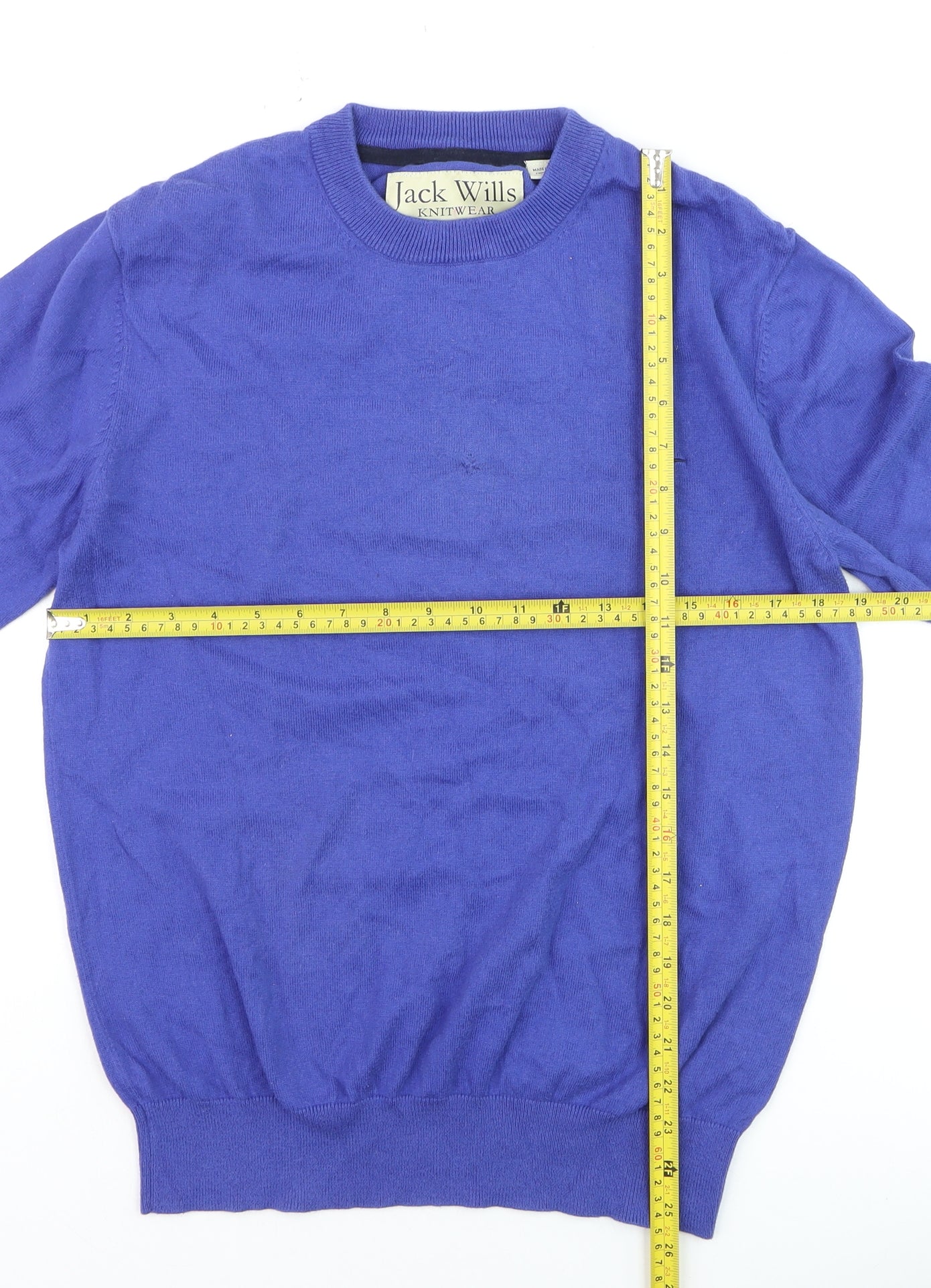 Jack Wills Men's Blue Cotton Cashmere Crew Neck Jumper L