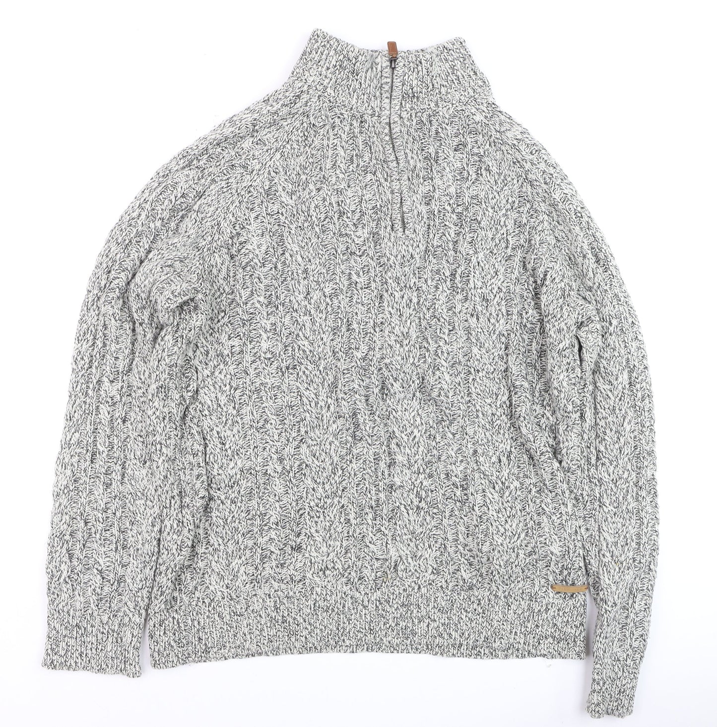 Pier One Men's Grey XL High Neck Wool Blend 1/2 Zip Cable Knit Jumper