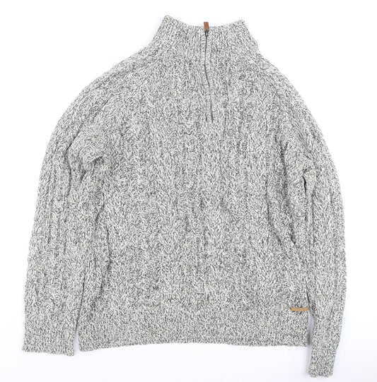 Pier One Men's Grey XL High Neck Wool Blend 1/2 Zip Cable Knit Jumper