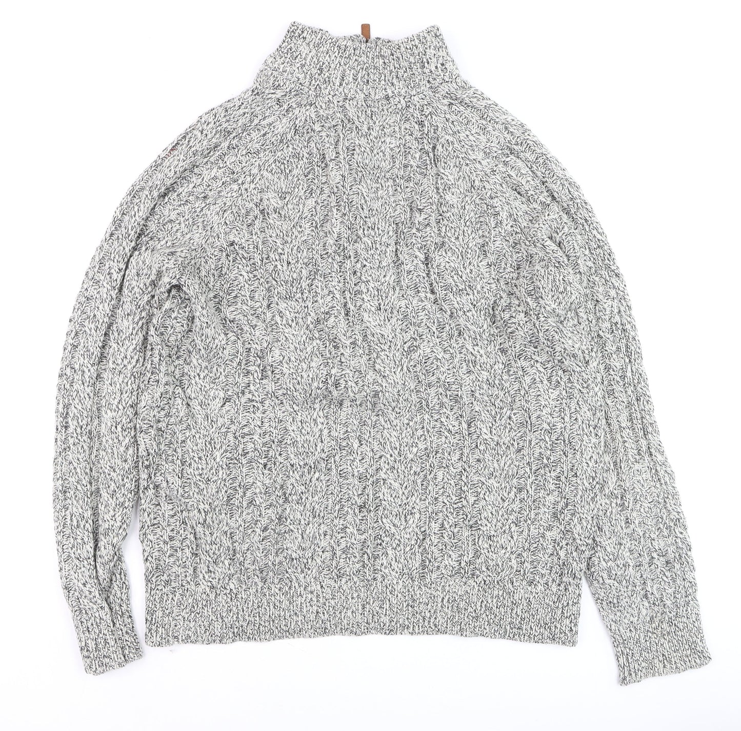 Pier One Men's Grey XL High Neck Wool Blend 1/2 Zip Cable Knit Jumper