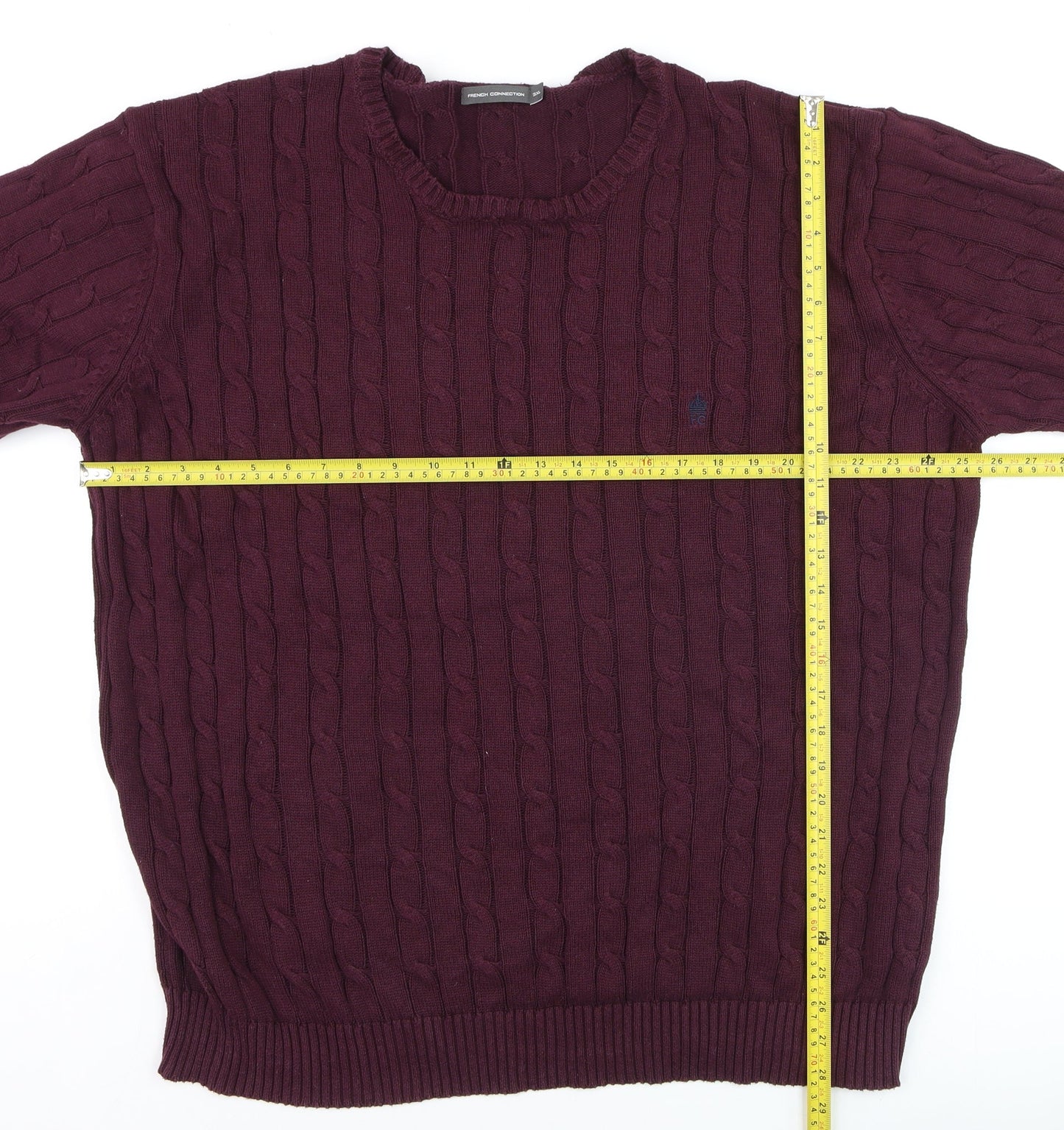 French Connection Men's Purple 3XL Cable-Knit Cotton Jumper